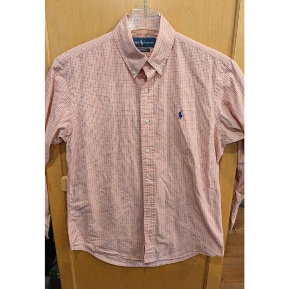 Polo Ralph Lauren Mens medium Blue Long Sleeve Button Down Shirt Melon Orange